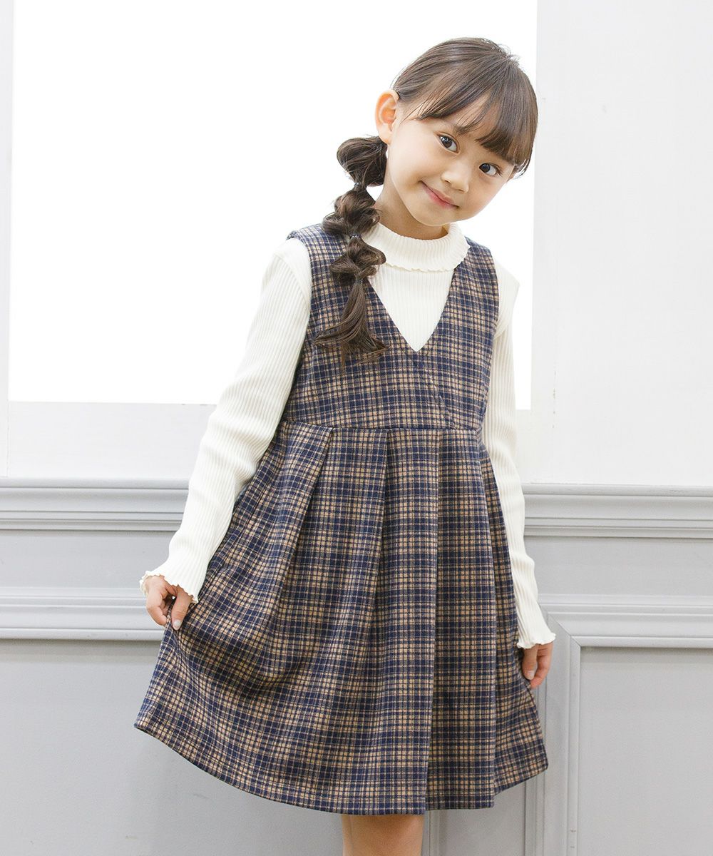 Retro check pattern Kashukuru Tack dress Navy model image up