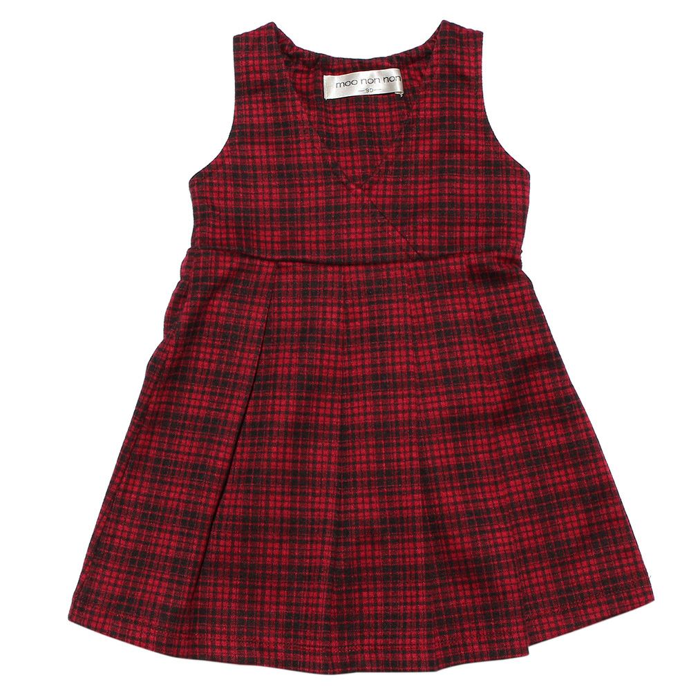 Baby size retro plaid Kashukuru Tack dress Red front