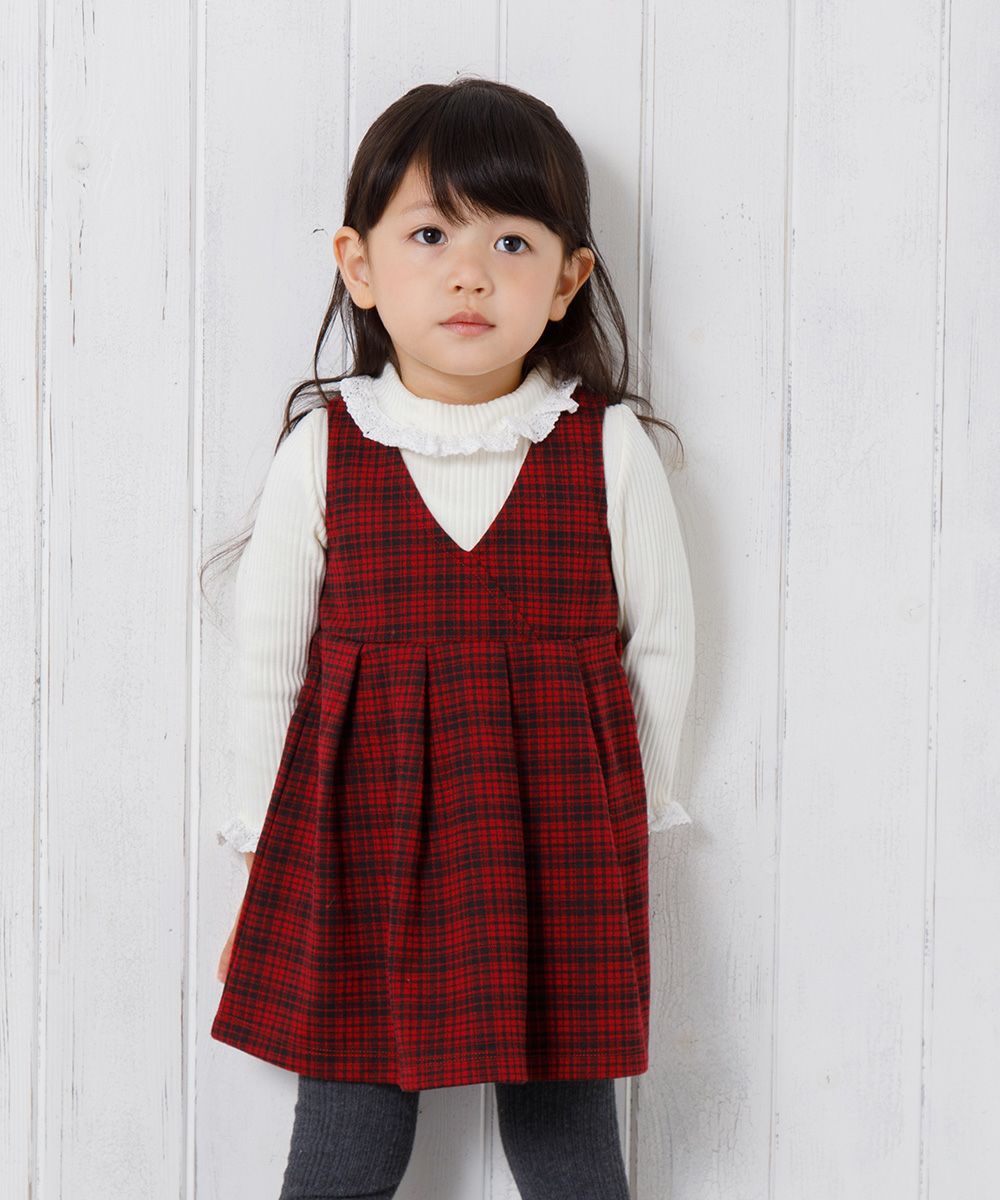 Baby size retro plaid Kashukuru Tack dress Red model image 1