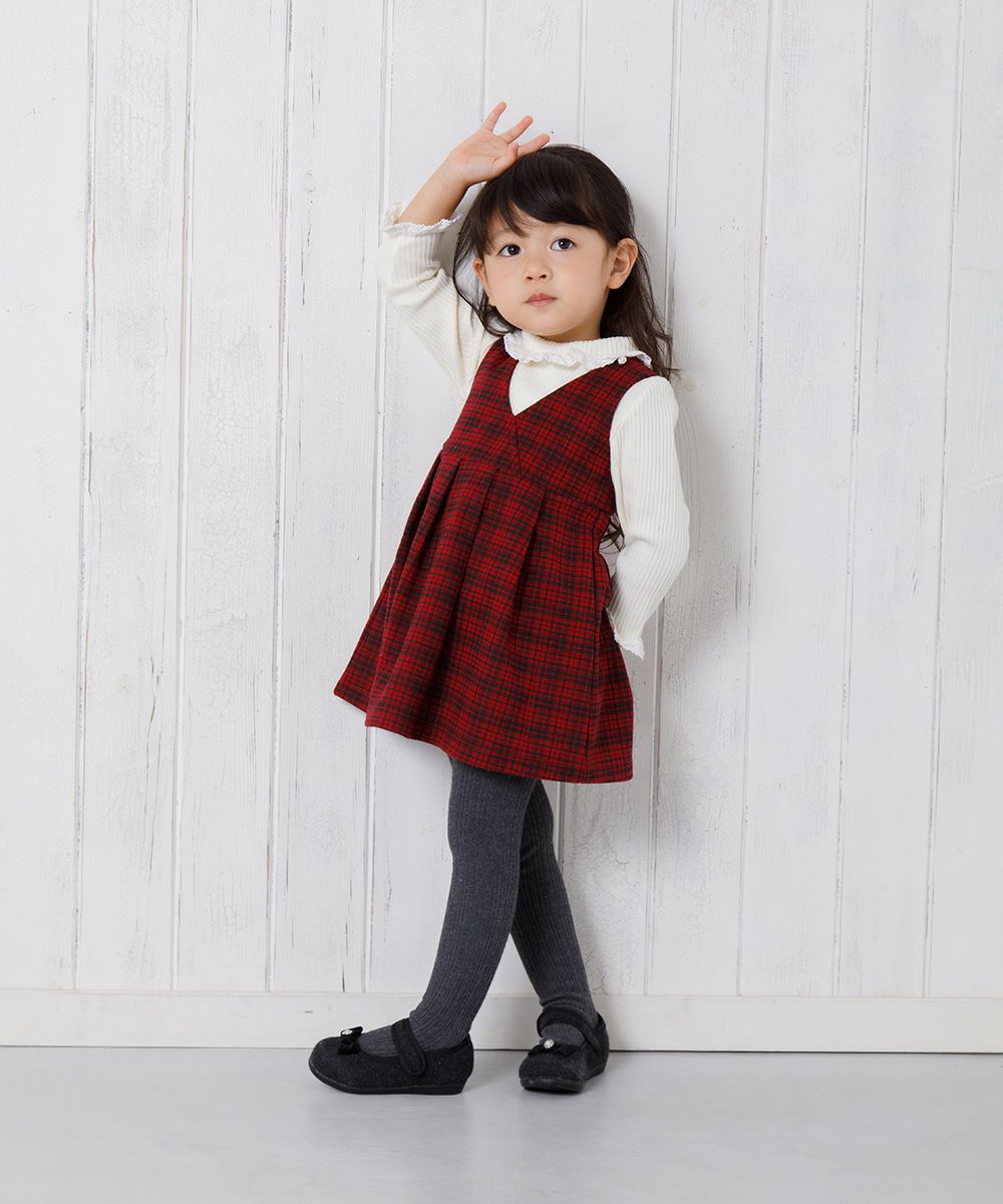 Baby size retro plaid Kashukuru Tack dress Red model image 2