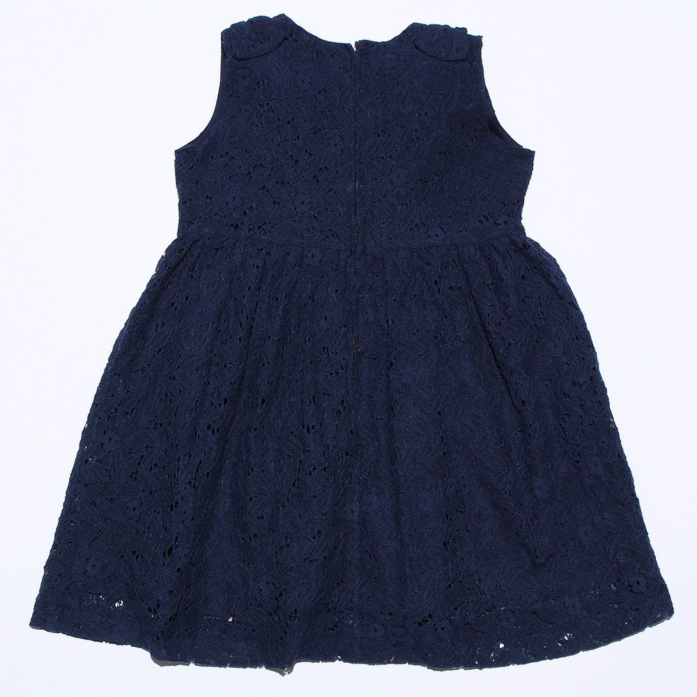 Lace with ribbon dress with lining dress Navy back