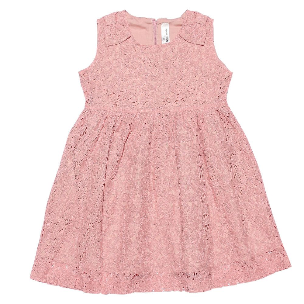 Lace with ribbon dress with lining dress Pink front