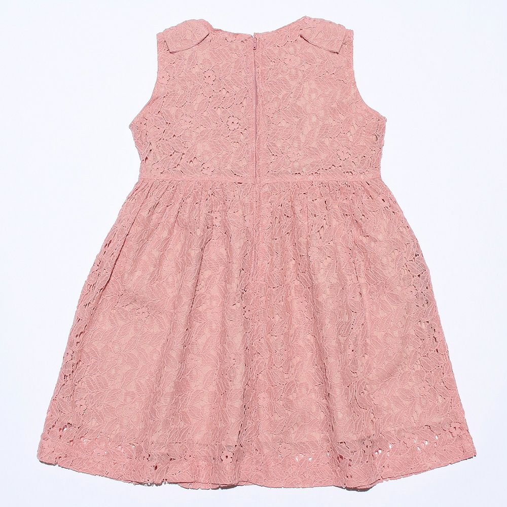 Lace with ribbon dress with lining dress Pink back