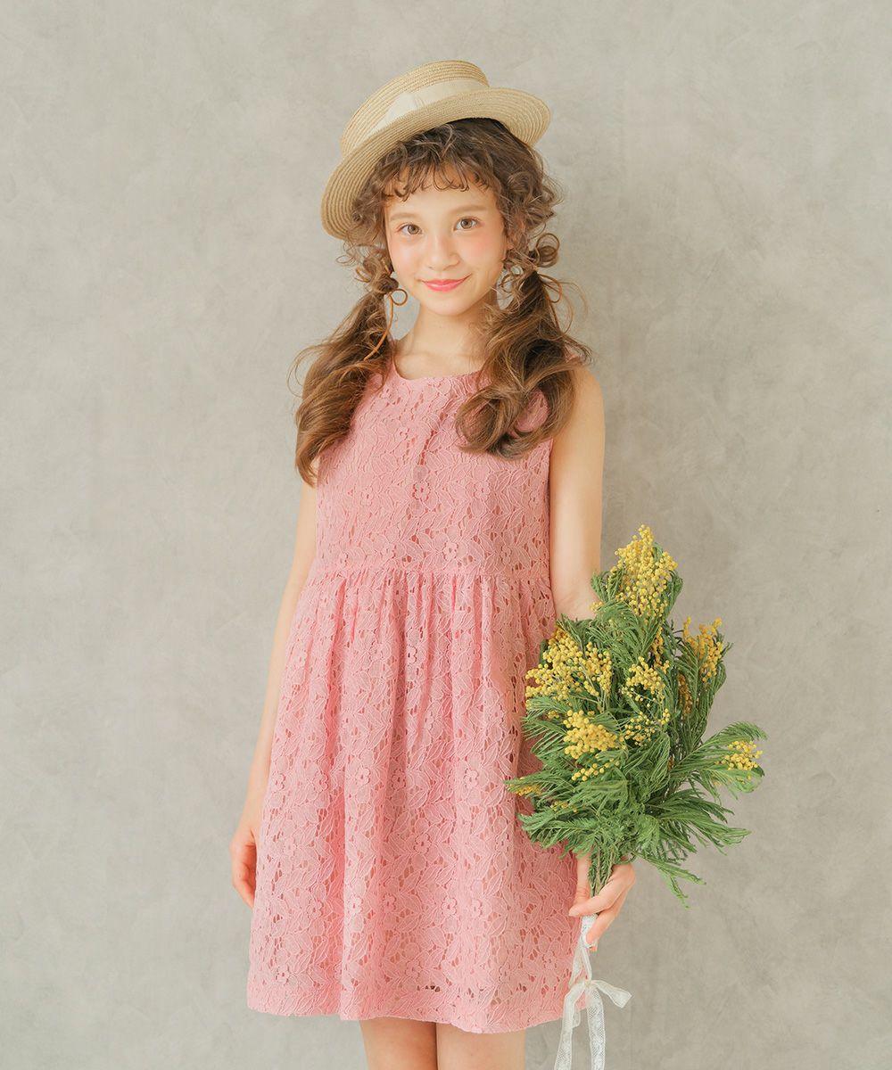 Lace with ribbon dress with lining dress Pink model image 1