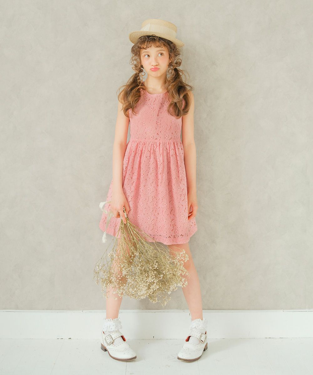 Lace with ribbon dress with lining dress Pink model image 3