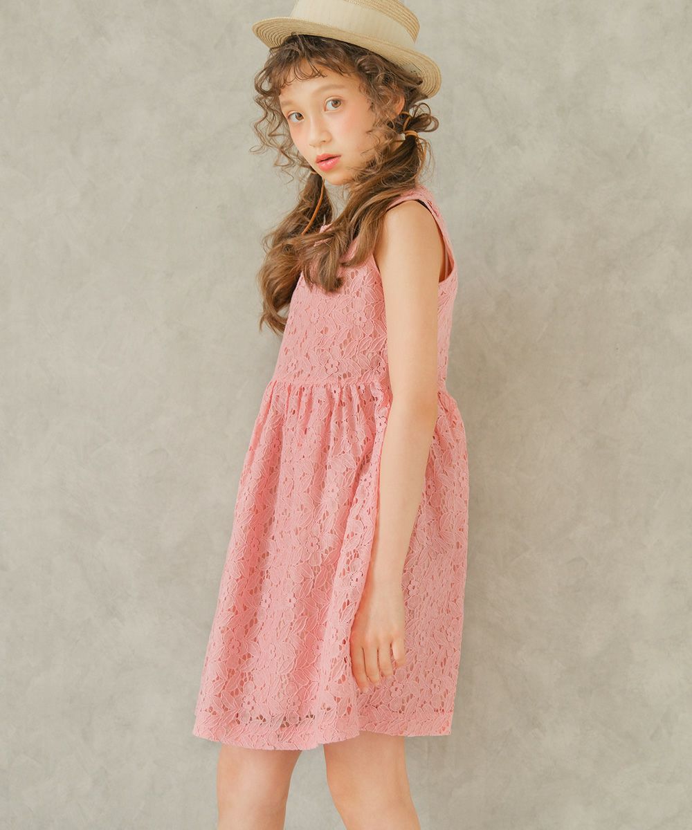 Lace with ribbon dress with lining dress Pink model image 4