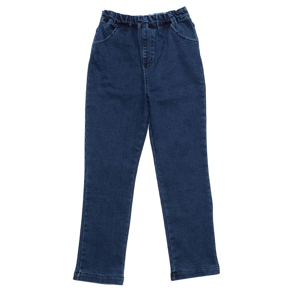 Children's clothing girl note embroidery stretch denim full length pants navy (06) front