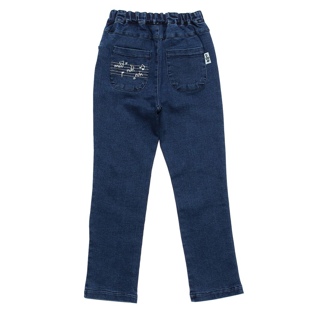 Children's clothing girl note embroidery stretch denim full length pants navy (06) back