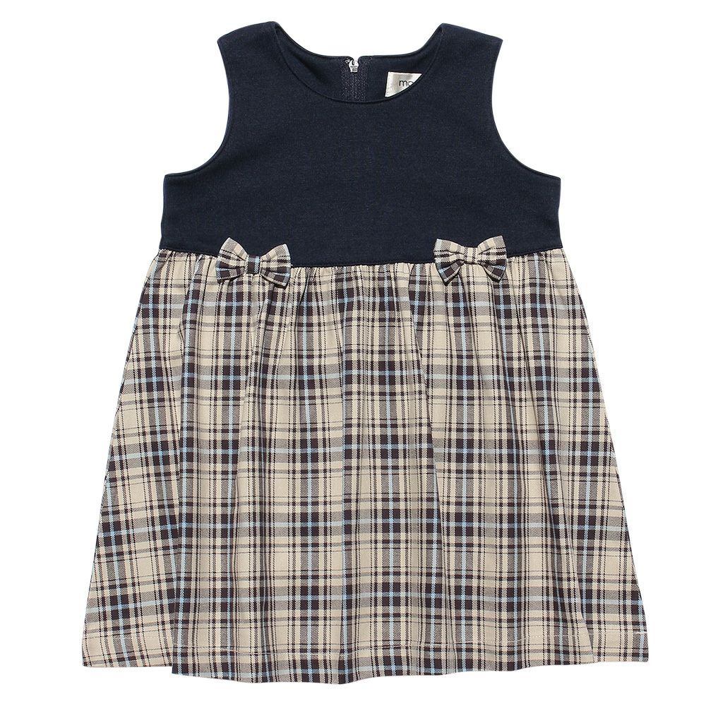 Baby Clothing Girl Baby Size Original Check Pattern One Piece Navy (06) Front