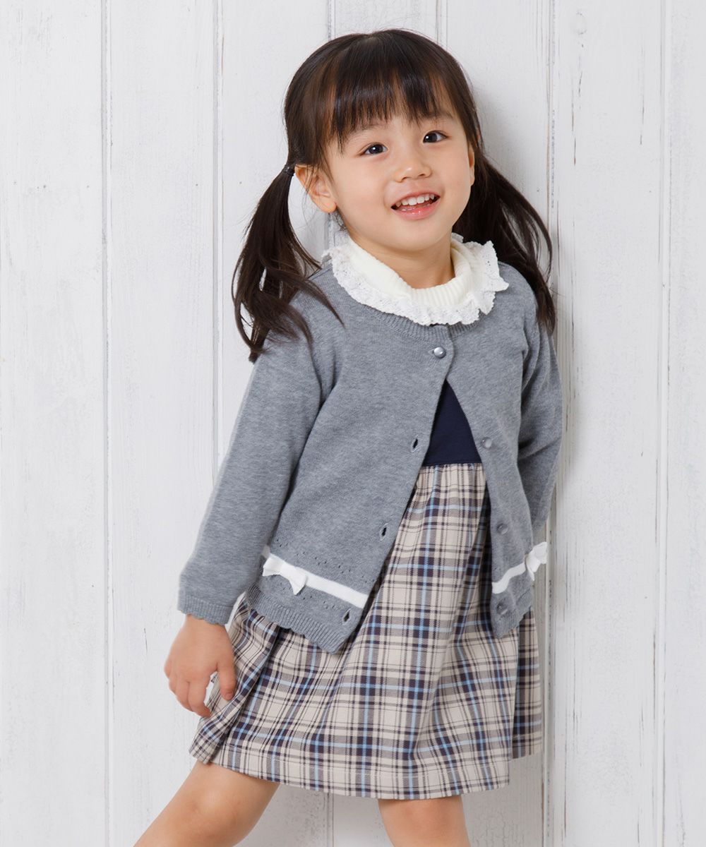 Baby Clothing Girl Baby Size Original Check Pattern One Piece Navy (06) Model Image 3