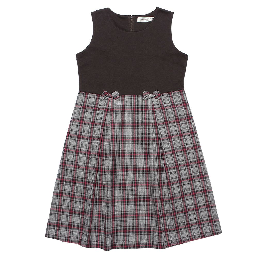 Original check pattern ribbon tack dress Charcoal Gray front