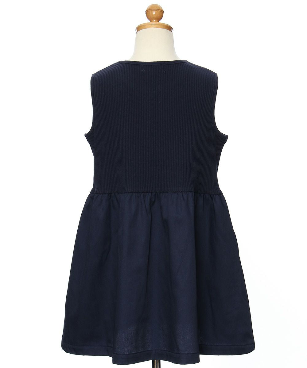 Gathered gathering with ribbon switching docking dress Navy torso