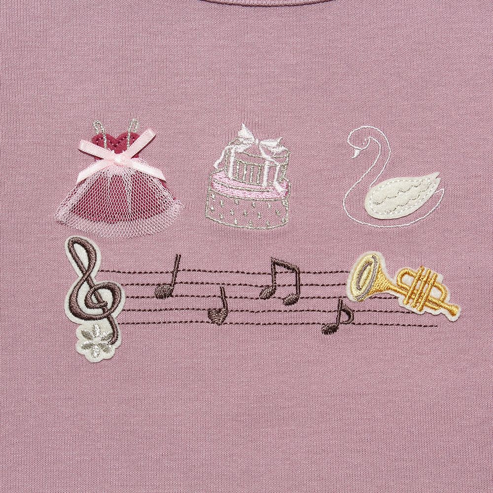 Baby size ballet & swan & note total embroidery T -shirt Pink Design point 1