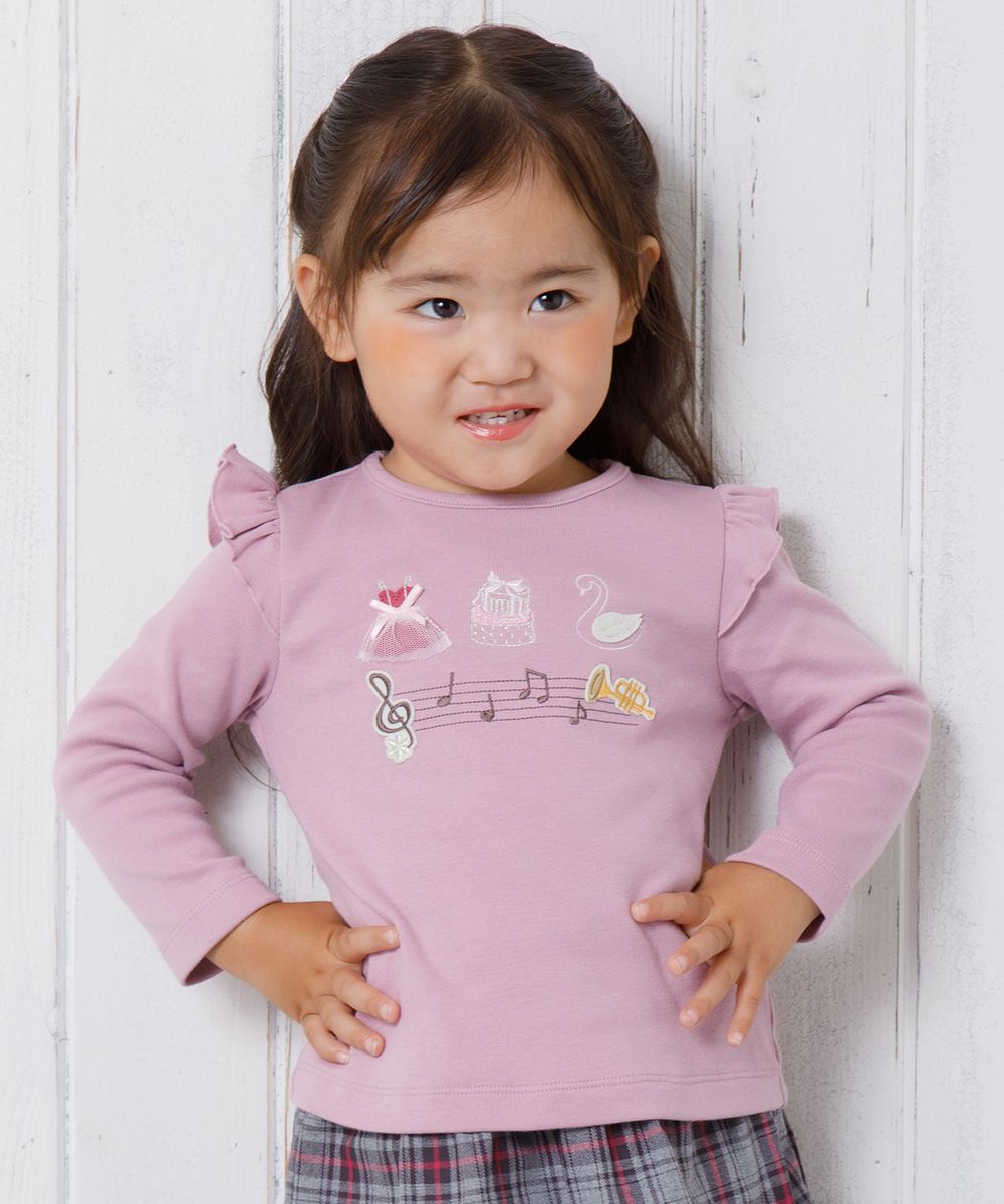 Baby size ballet & swan & note total embroidery T -shirt Pink model image up