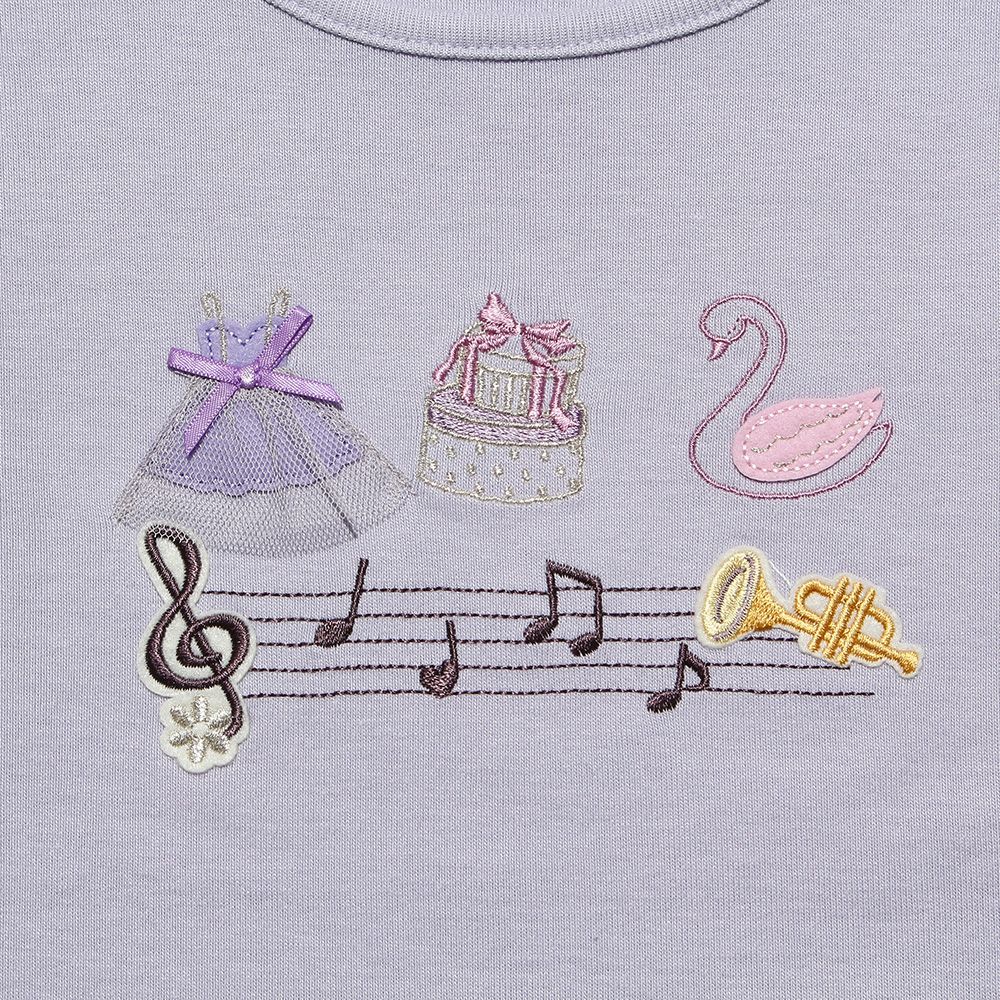 Baby size ballet & swan & note total embroidery T -shirt Purple Design point 1
