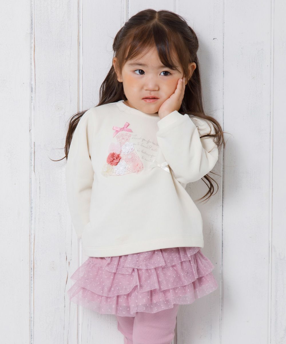 Baby size Dress air embroidery & flower motif & ribbon back hair trainer Ivory model image 3
