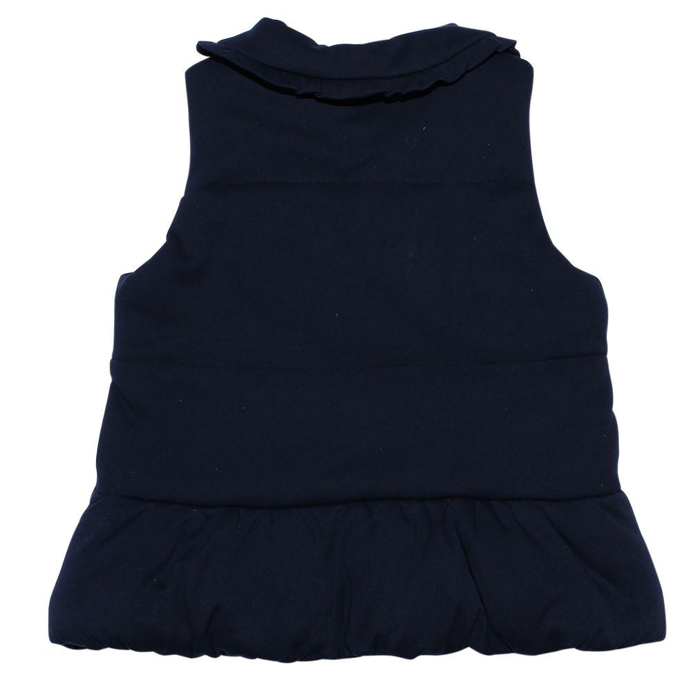 100 % cotton ribbon & frilled round collar flower pattern batting vest Navy back