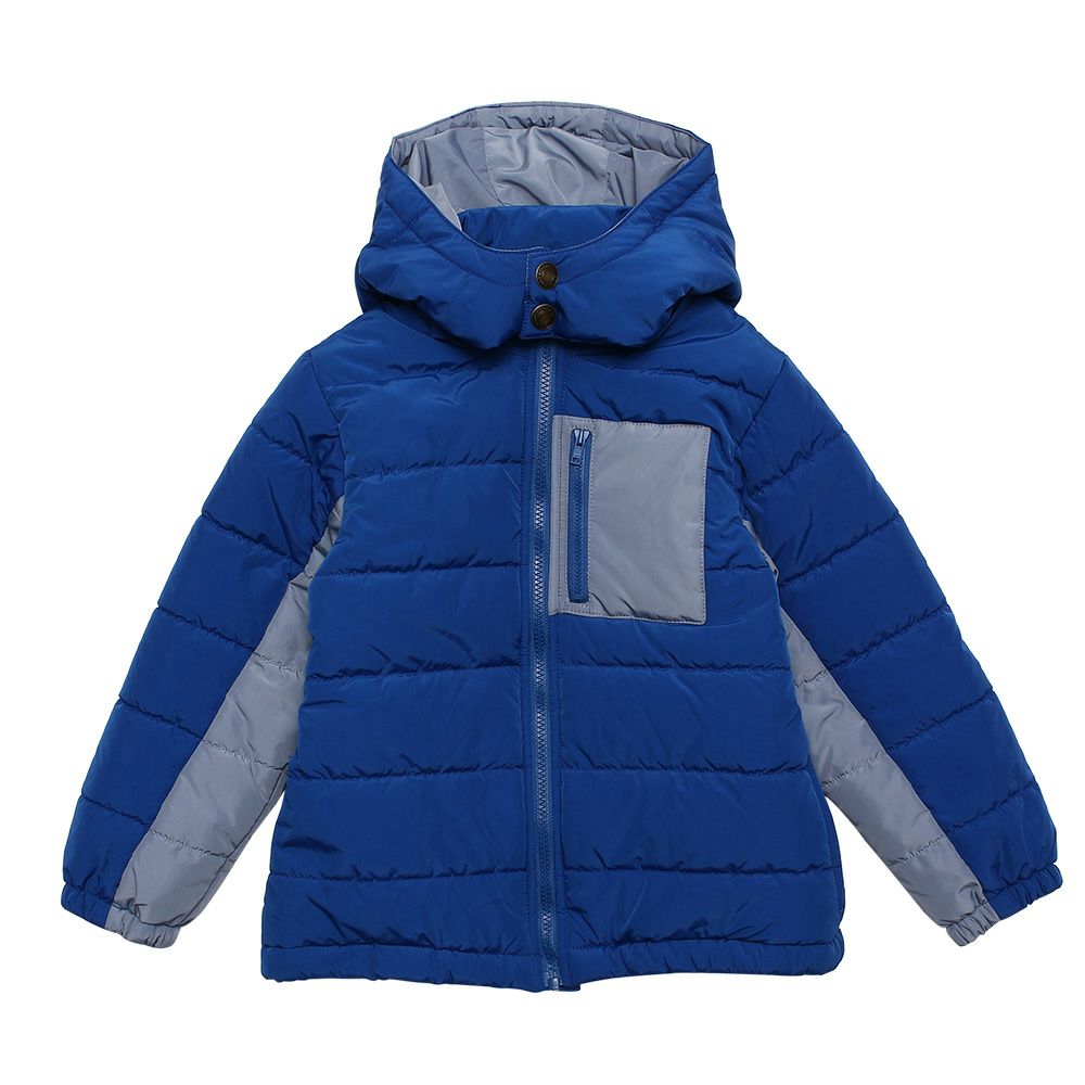 Hooded zip -up batting jacket coat Blue front
