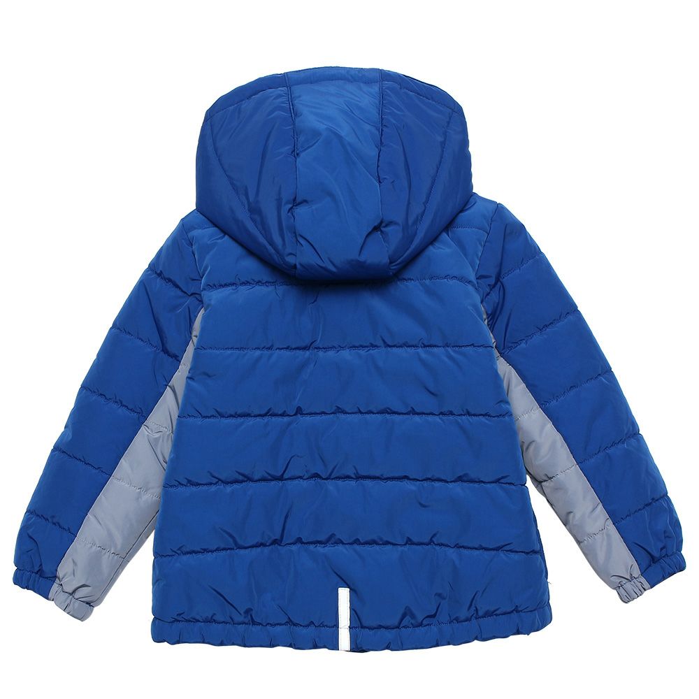 Hooded zip -up batting jacket coat Blue back