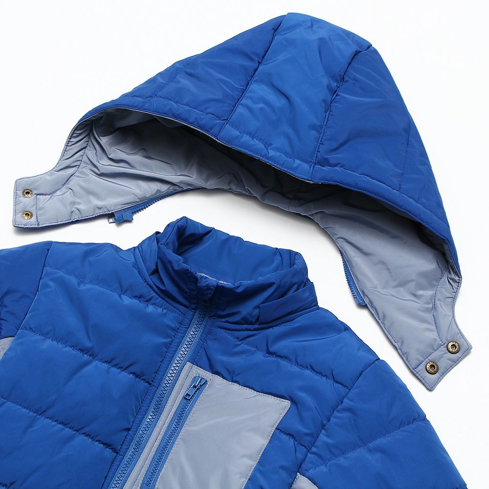 Hooded zip -up batting jacket coat Blue Design point 1