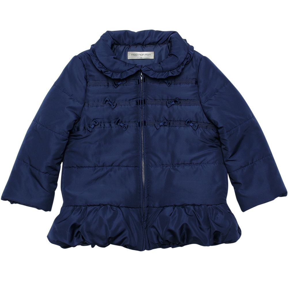 Frill collar zip -up with ribbon There is a batting coat Navy front