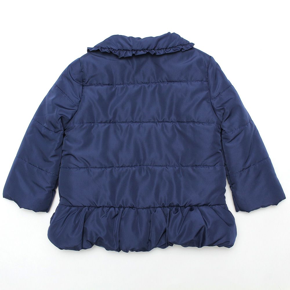 Frill collar zip -up with ribbon There is a batting coat Navy back