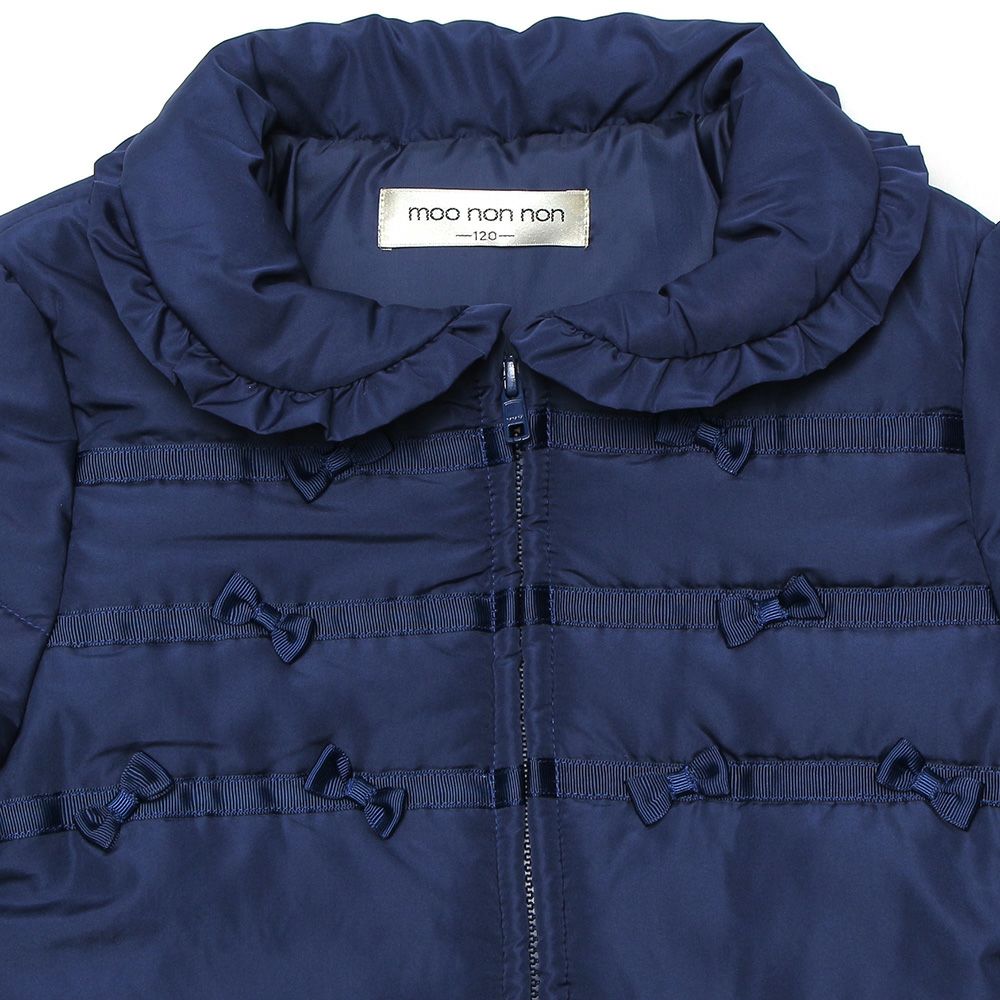 Frill collar zip -up with ribbon There is a batting coat Navy Design point 1