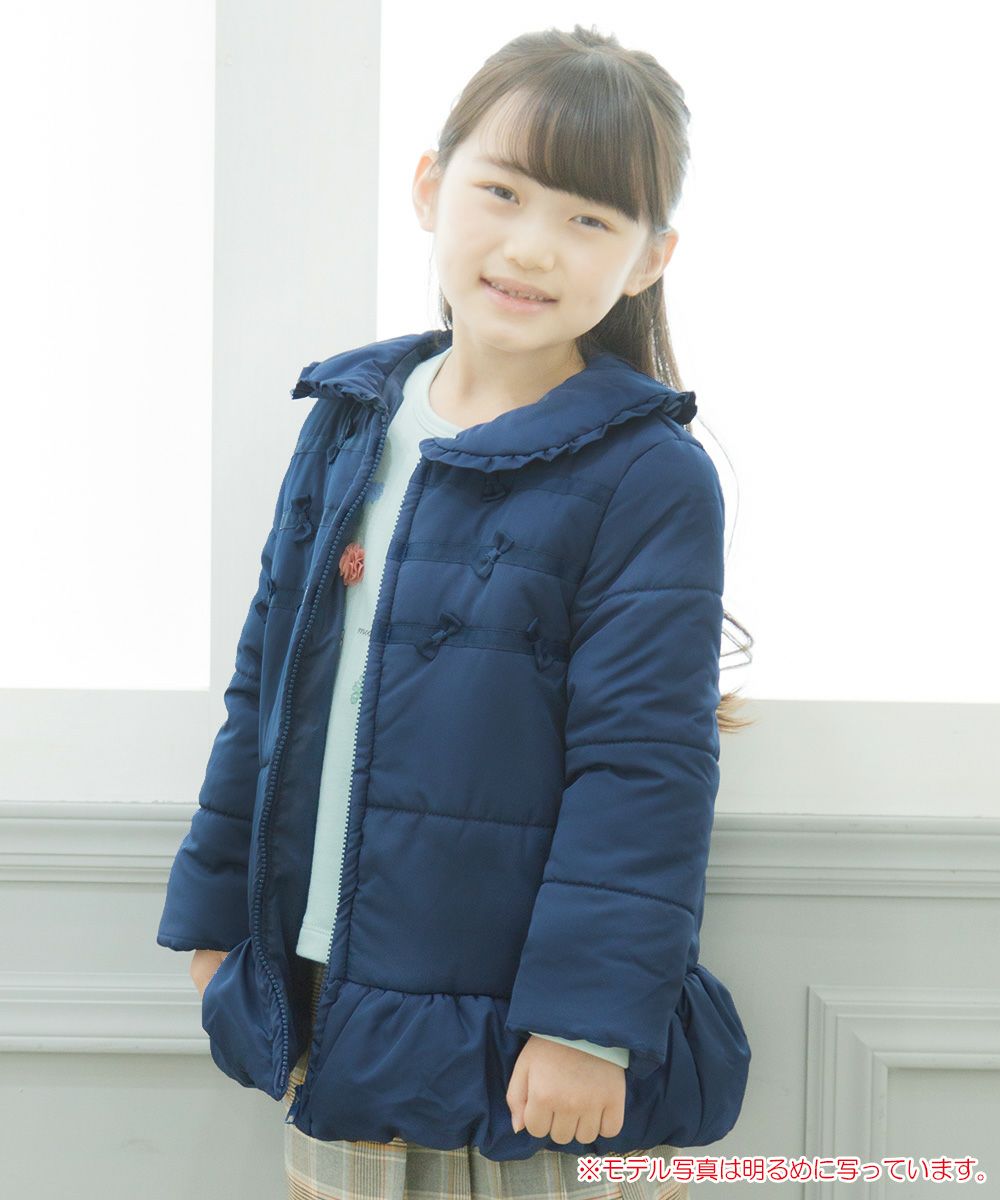 Frill collar zip -up with ribbon There is a batting coat Navy model image up