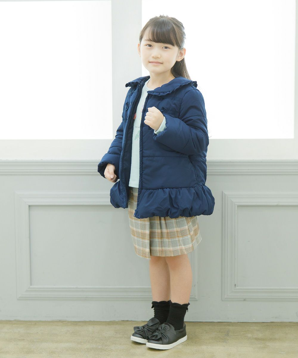 Frill collar zip -up with ribbon There is a batting coat Navy model image 2