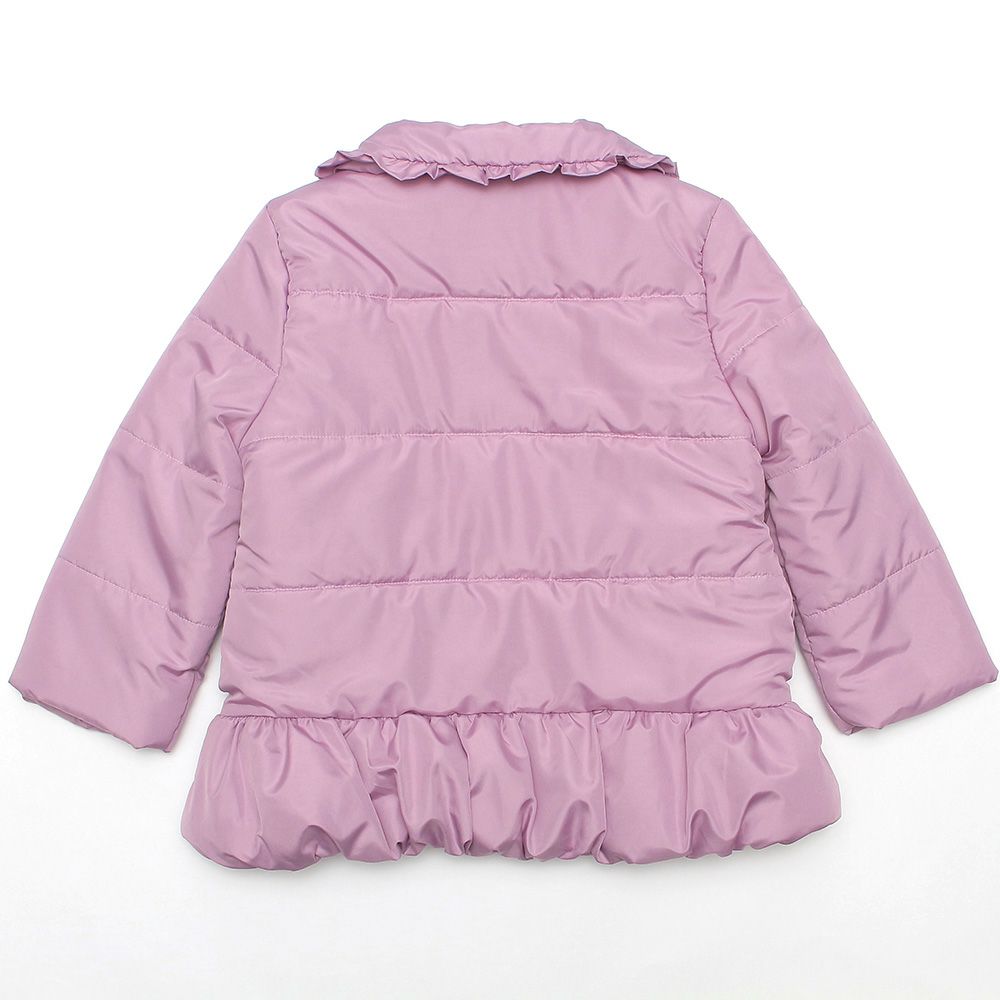 Frill collar zip -up with ribbon There is a batting coat Purple back