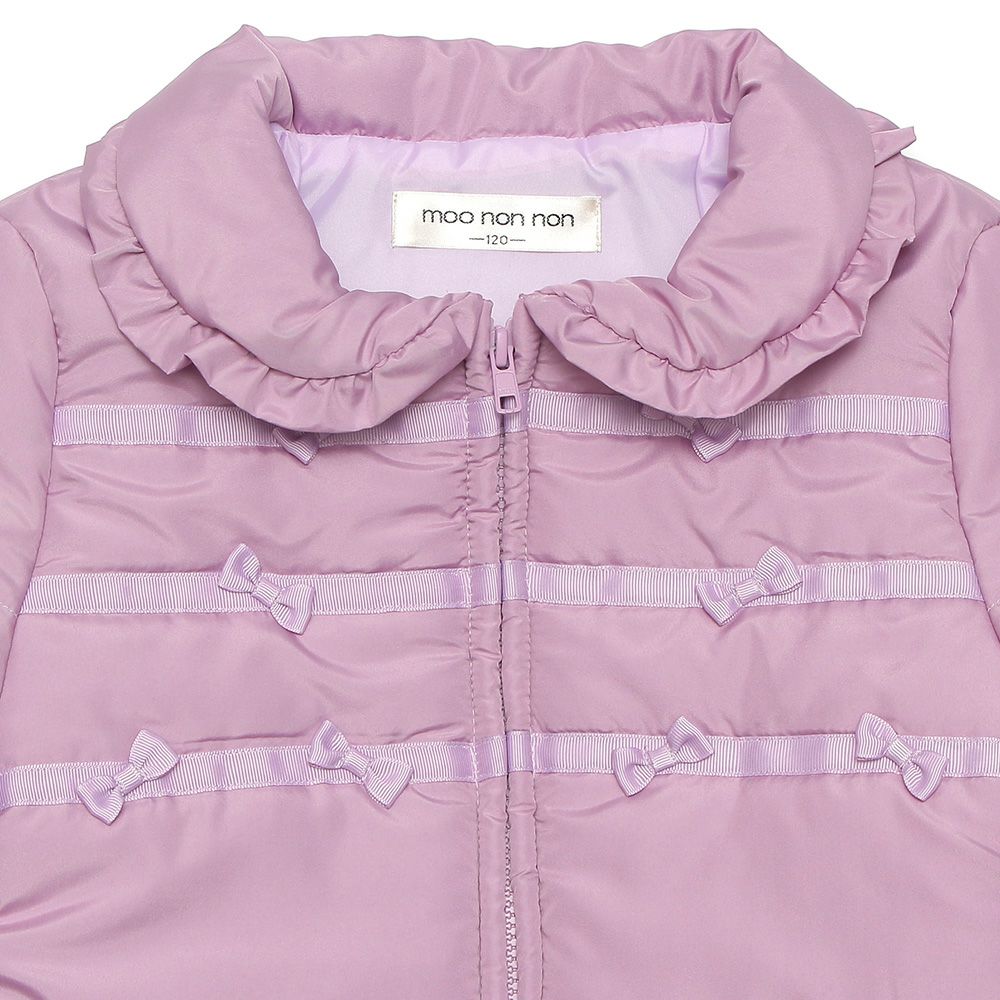 Frill collar zip -up with ribbon There is a batting coat Purple Design point 1