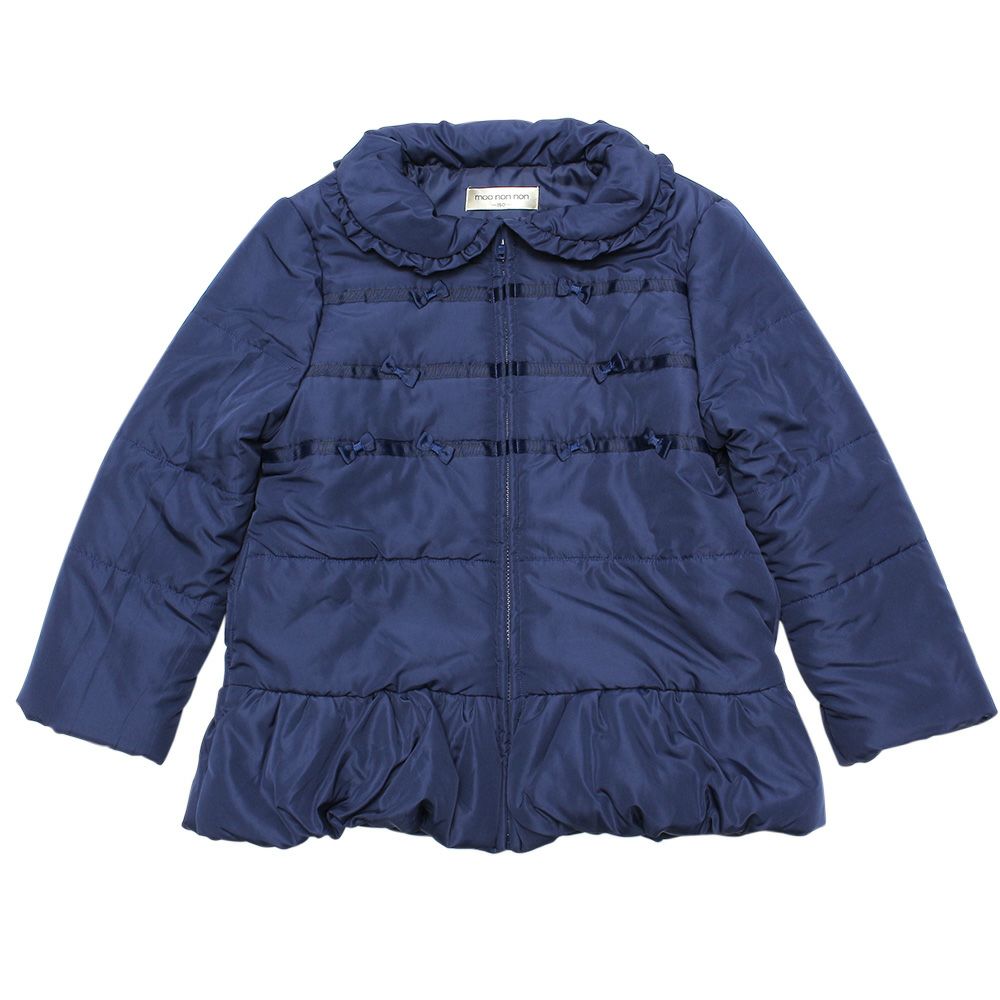 Junior Size Ruffle collar zip -up with ribbon There is a batting coat Navy front