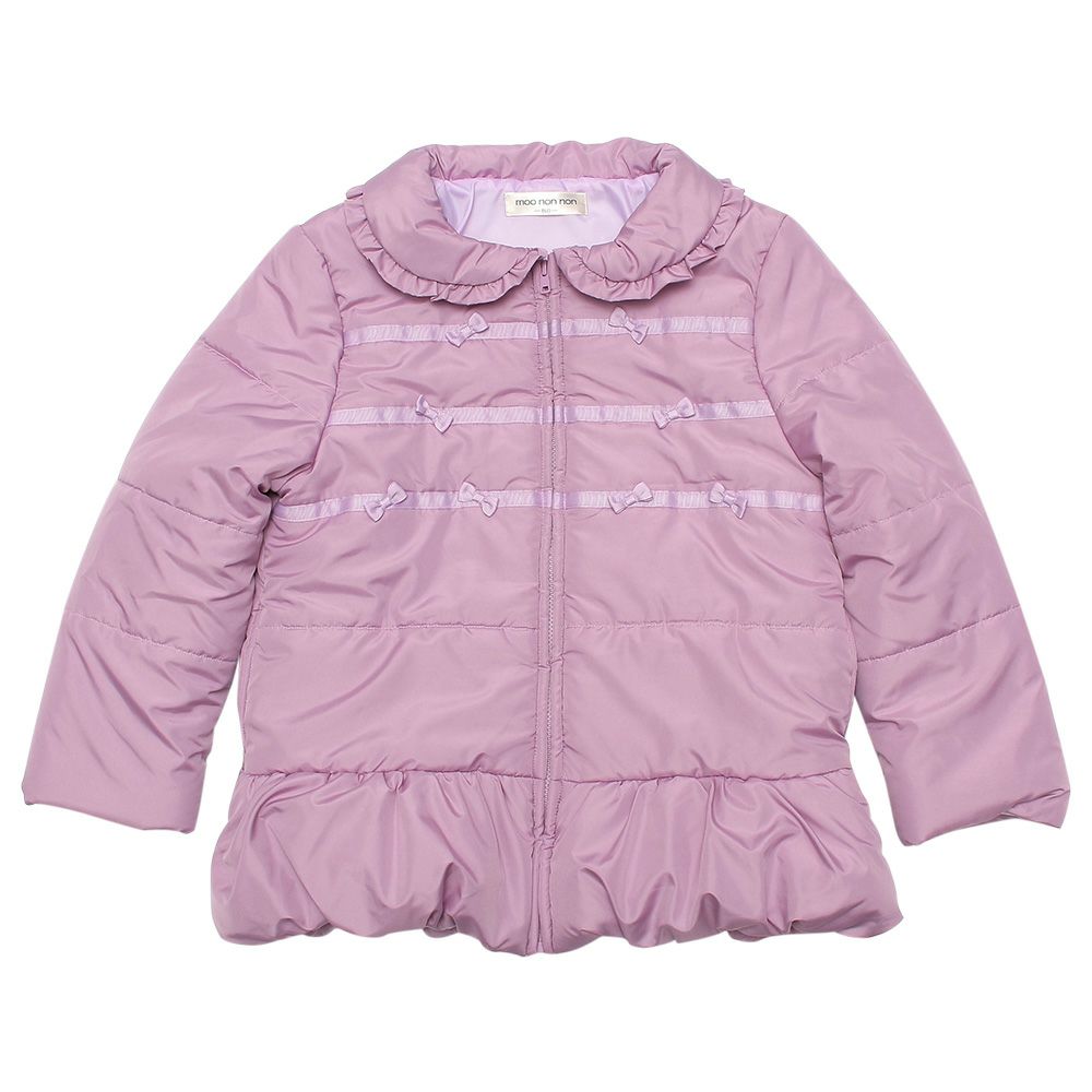 Junior Size Ruffle collar zip -up with ribbon There is a batting coat Purple front