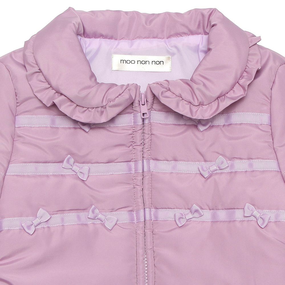 Junior Size Ruffle collar zip -up with ribbon There is a batting coat Purple Design point 1