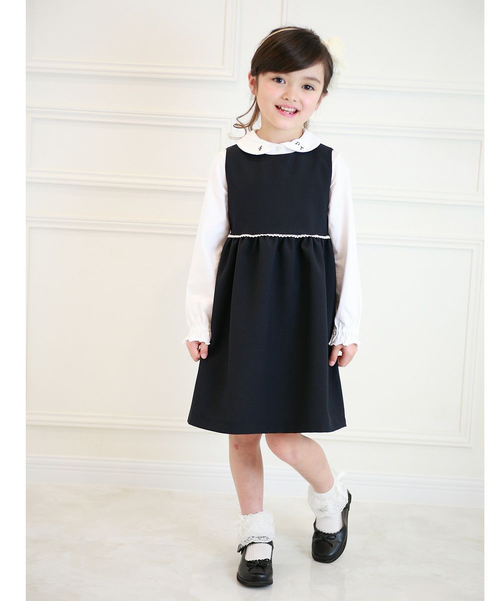 Children's clothing Girls Made in Japan Gathered One Piece Navy (06) Model Image whole body