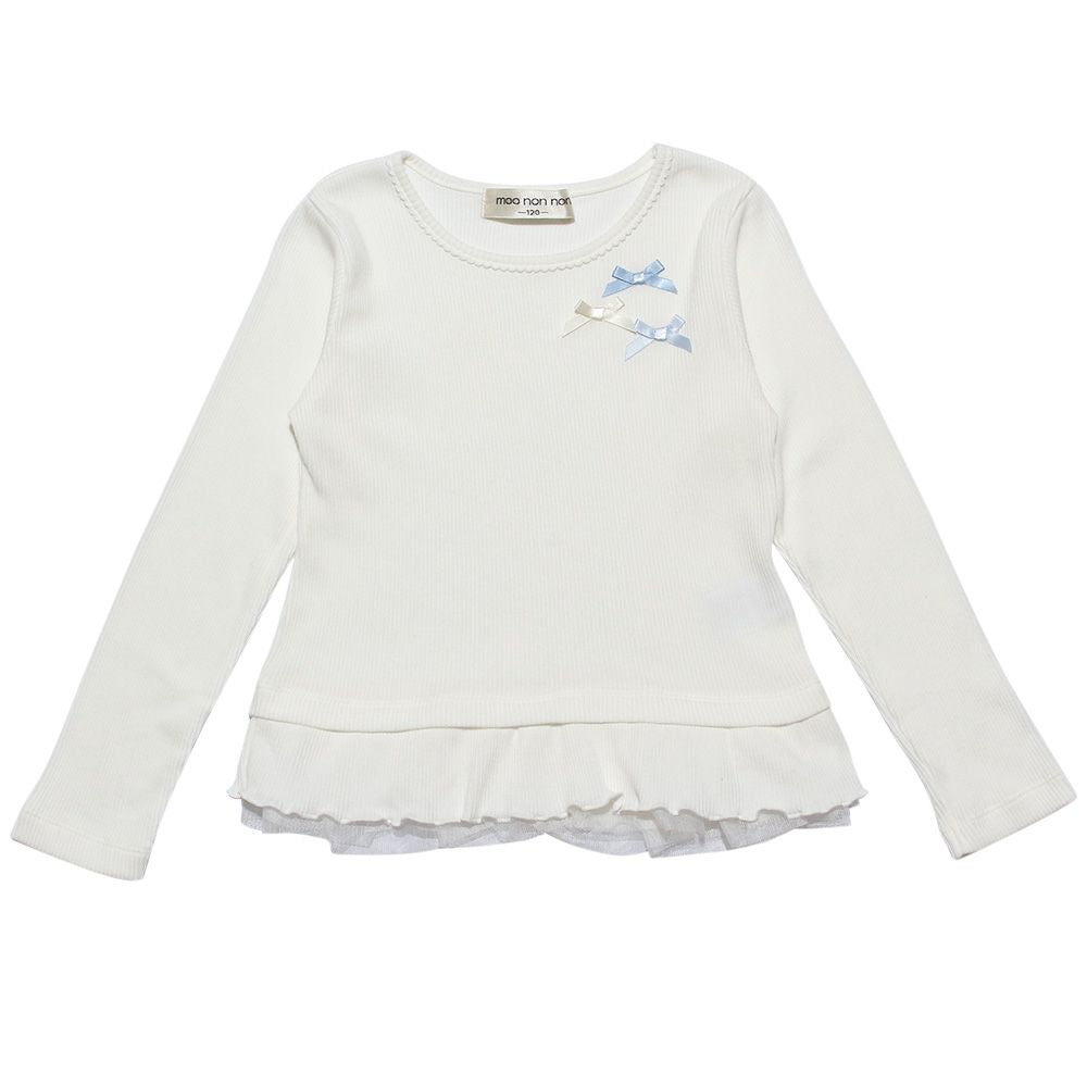 Ribbon & Tulle Frill T -shirt Off White front