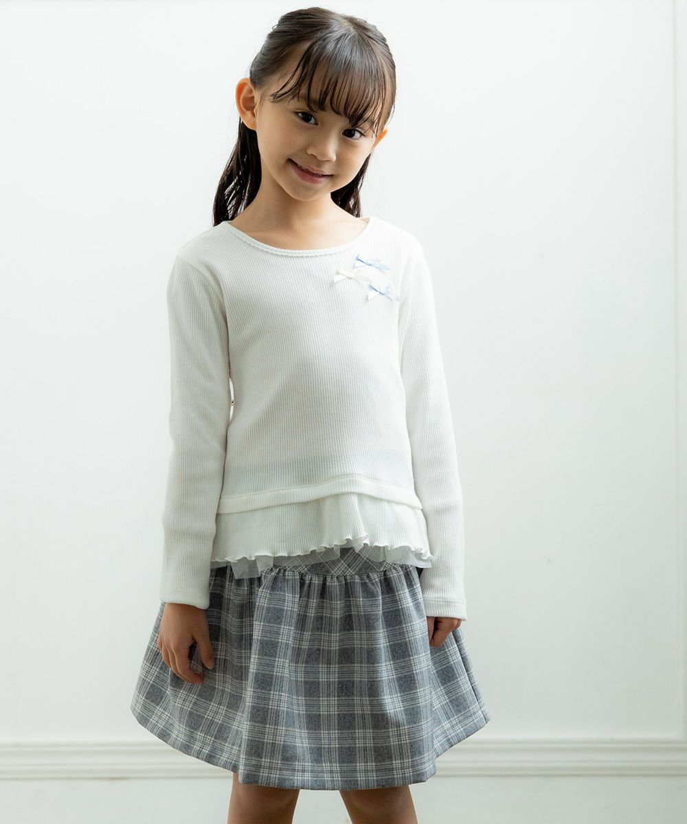 Ribbon & Tulle Frill T -shirt Off White model image up