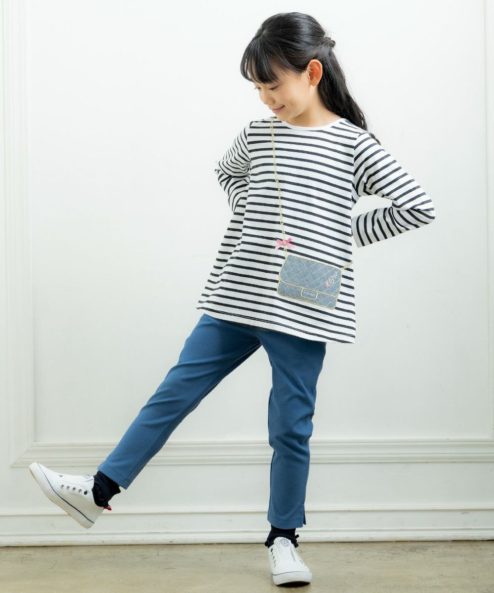Children's clothing girl 100 % border pattern Pochette with motif T -shirt off -white (11) model image whole body