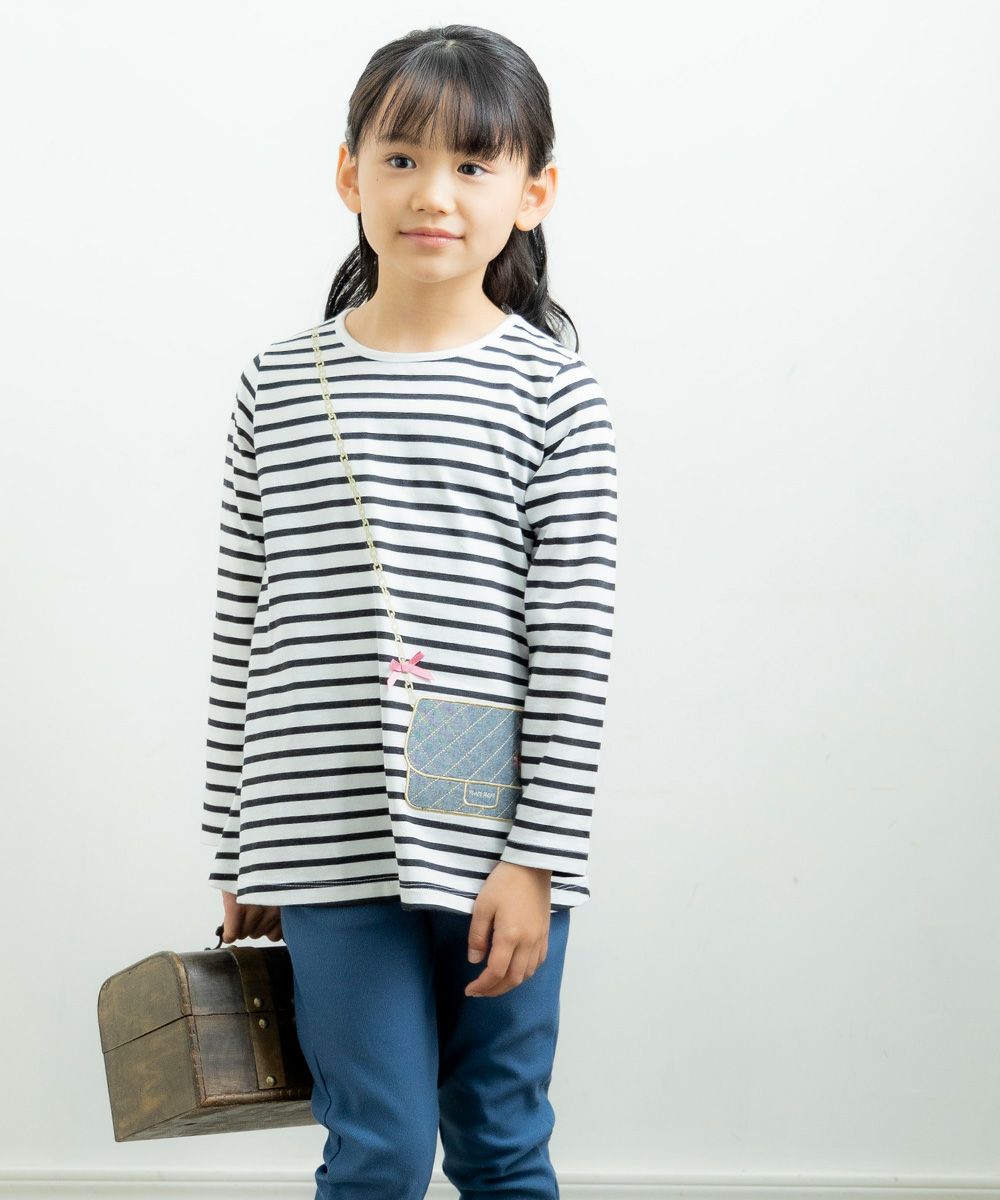 Children's clothing girl 100 % border pattern Pochette with motif T -shirt off -white (11) model image 1