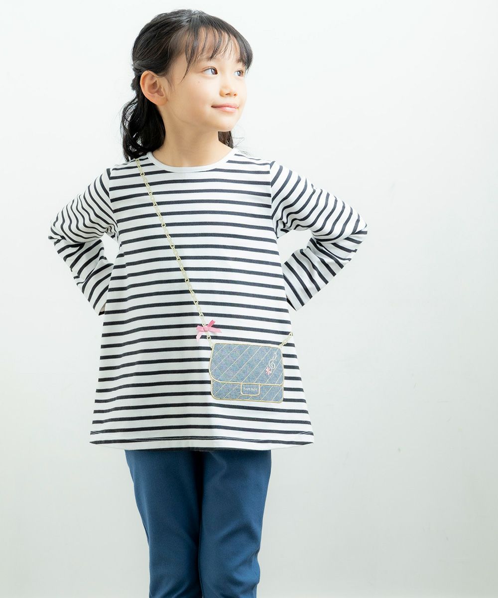 Children's clothing girl 100 % border pattern Pochette with motif T -shirt off -white (11) model image 2