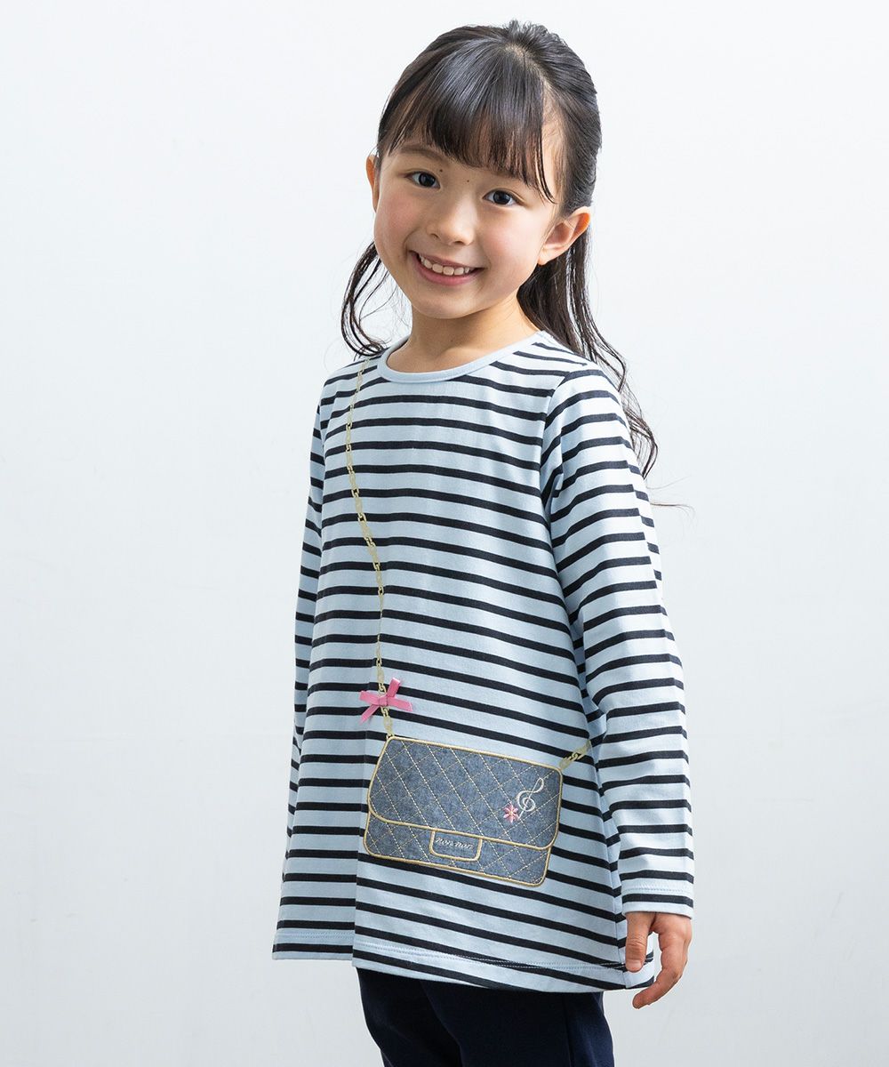 Children's clothing girl 100 % border pattern Pochette with motif T -shirt blue (61) model image