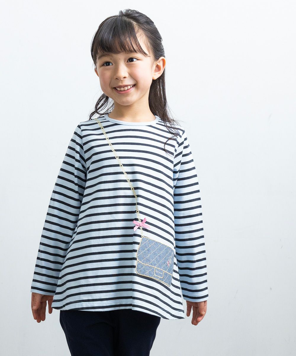 Children's clothing girl 100 % border pattern Pochette with motif T -shirt blue (61) model image 1
