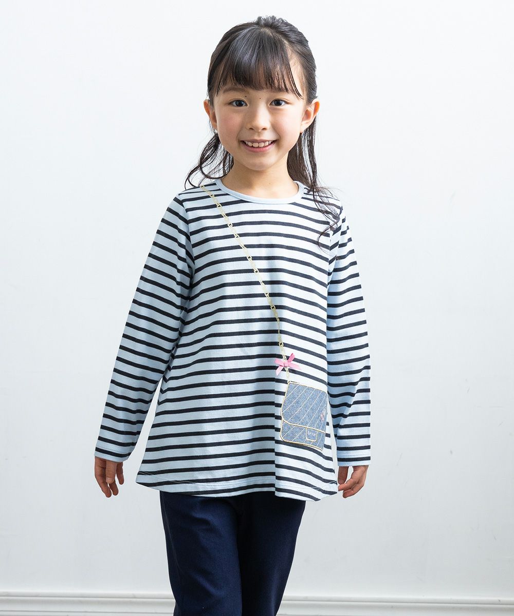 Children's clothing girl 100 % border pattern Pochette with motif T -shirt blue (61) model image 2