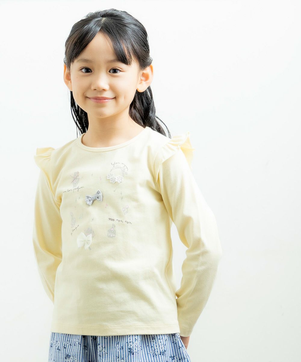 Children's clothing girl 100 % cotton Music motif T -shirt Yellow (04) Model image up