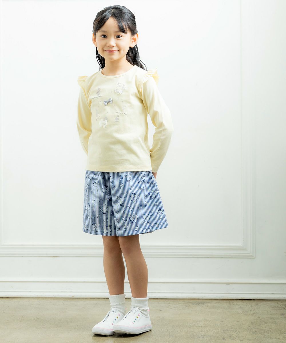 Children's clothing girl 100 % cotton Music motif T -shirt yellow (04) model image whole body