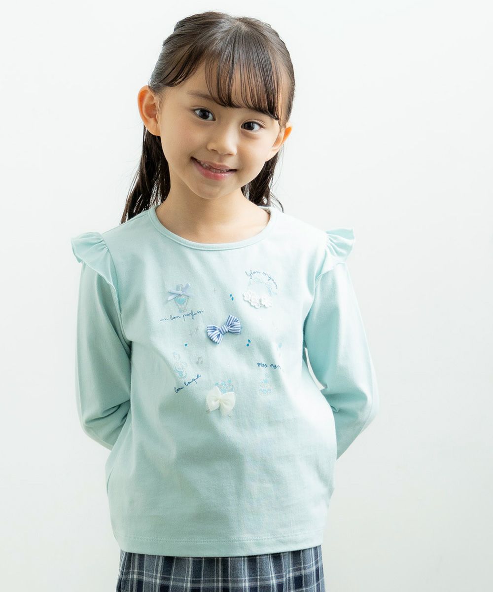 Children's clothing girl 100 % cotton Music motif T -shirt Green (08) Model image up