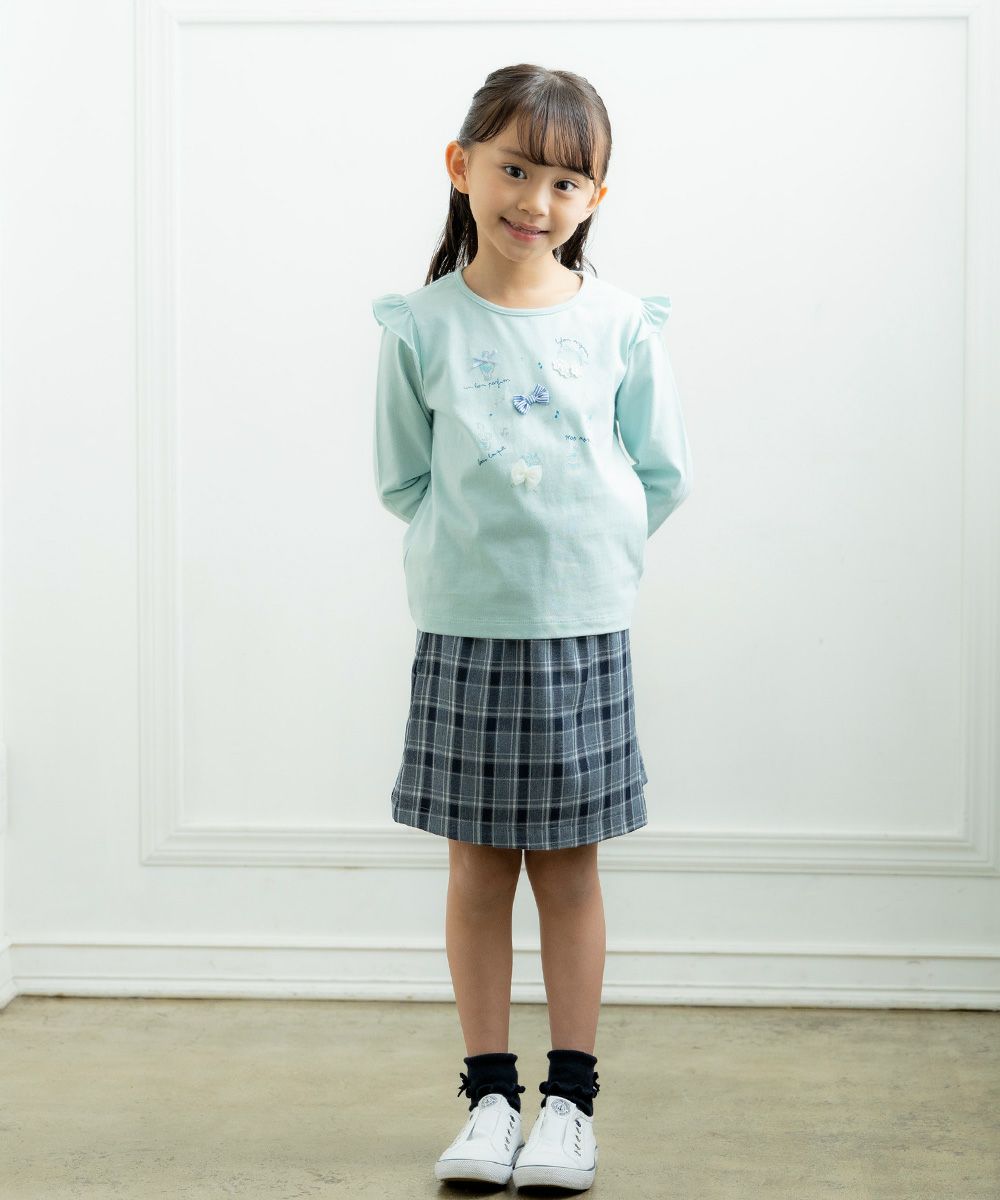 Children's clothing girl 100 % cotton Music motif motif T -shirt green (08) model image whole body