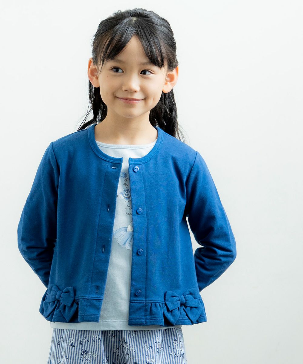 Children's clothing girl ribbon & frills mini french terry cardigan navy (06) model image 1