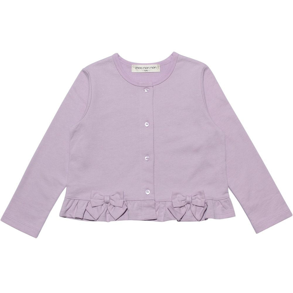 Children's clothing girl ribbon & frills mini french terry cardigan purple (91) front