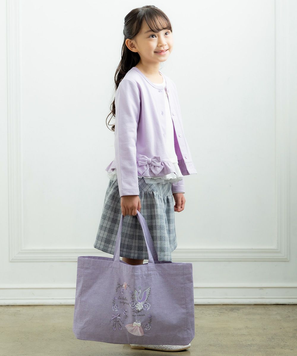 Children's clothing girl ribbon & frilled mini french terry cardigan purple (91) model image 2
